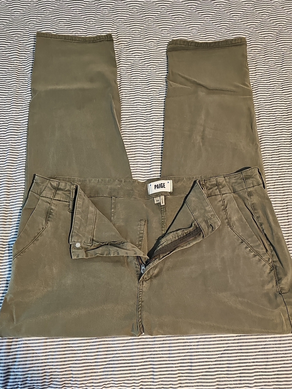 PAIGE Anthropologie Womens Olive-Tone Chino Pants